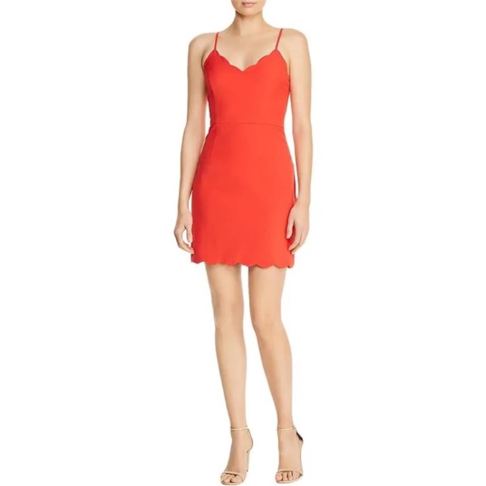 AQUA Red Scallop Dress